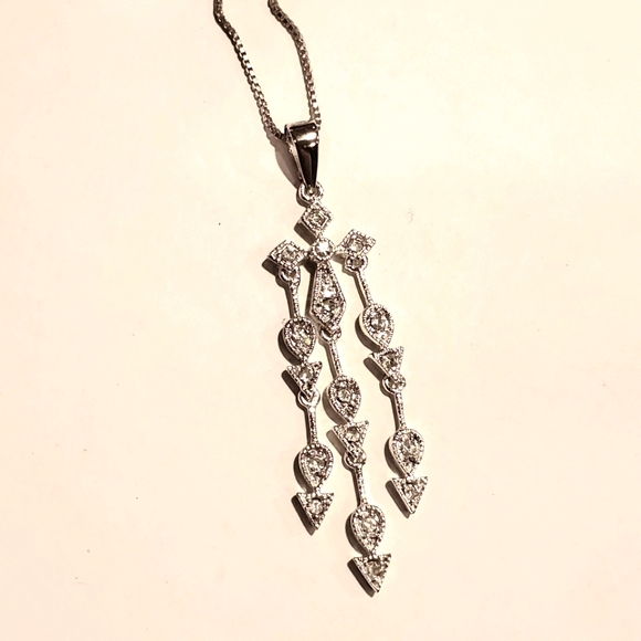 925 Sterling Silver Necklace Chain Cross Pendant - Picture 1 of 11